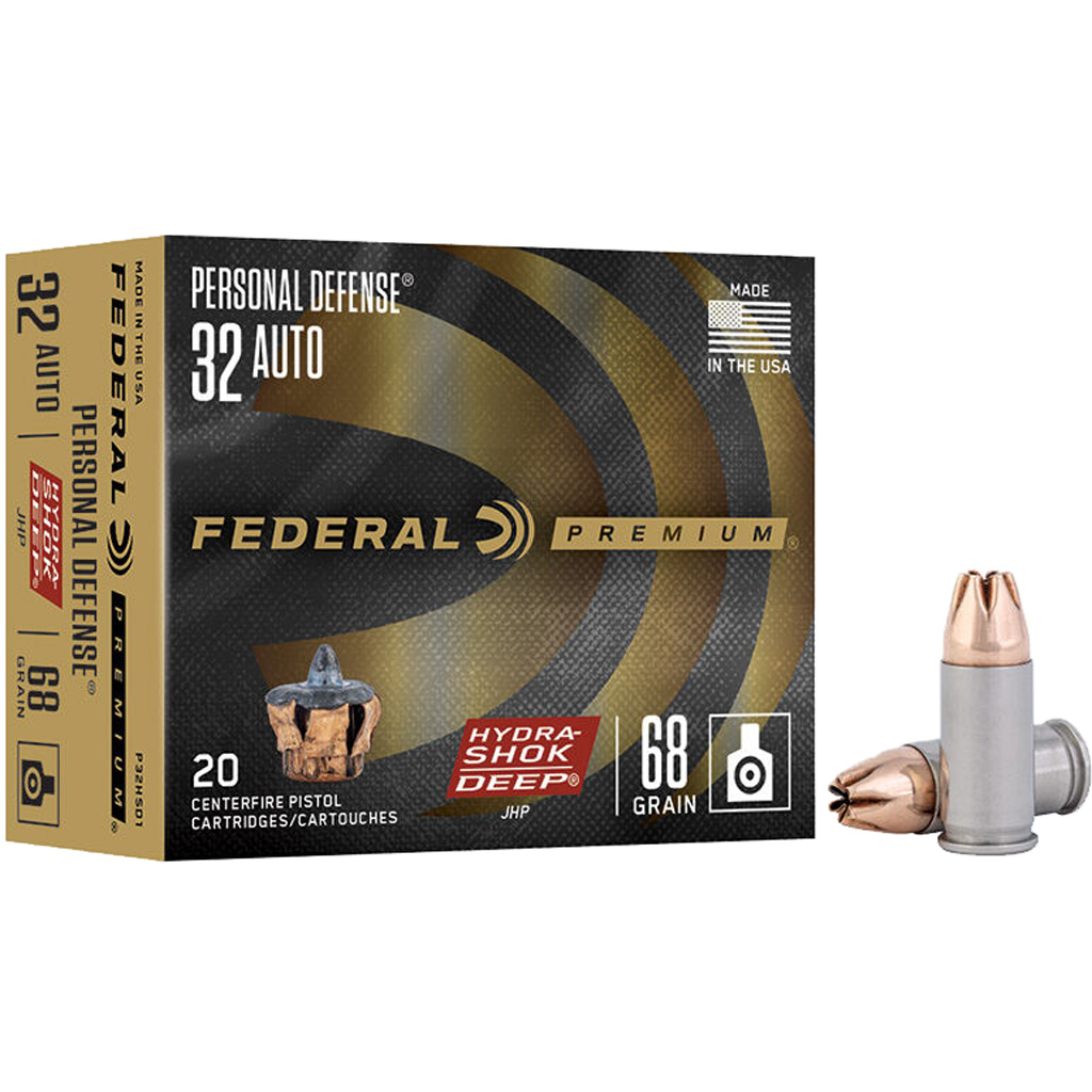 Federal Hydra-Shok Deep Personal Defense 32 Auto 68gr JHP Ammunition (20 Rounds)