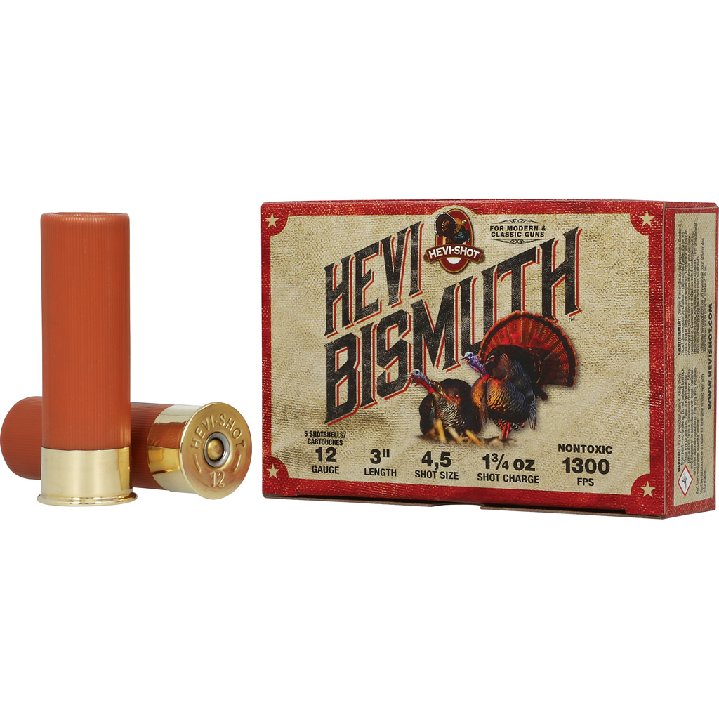 HEVI-SHOT HEVI-BISMUTH Turkey Shotshells 12 Gauge 3" 1-3/4 oz #4 & #5 (5 Rounds)