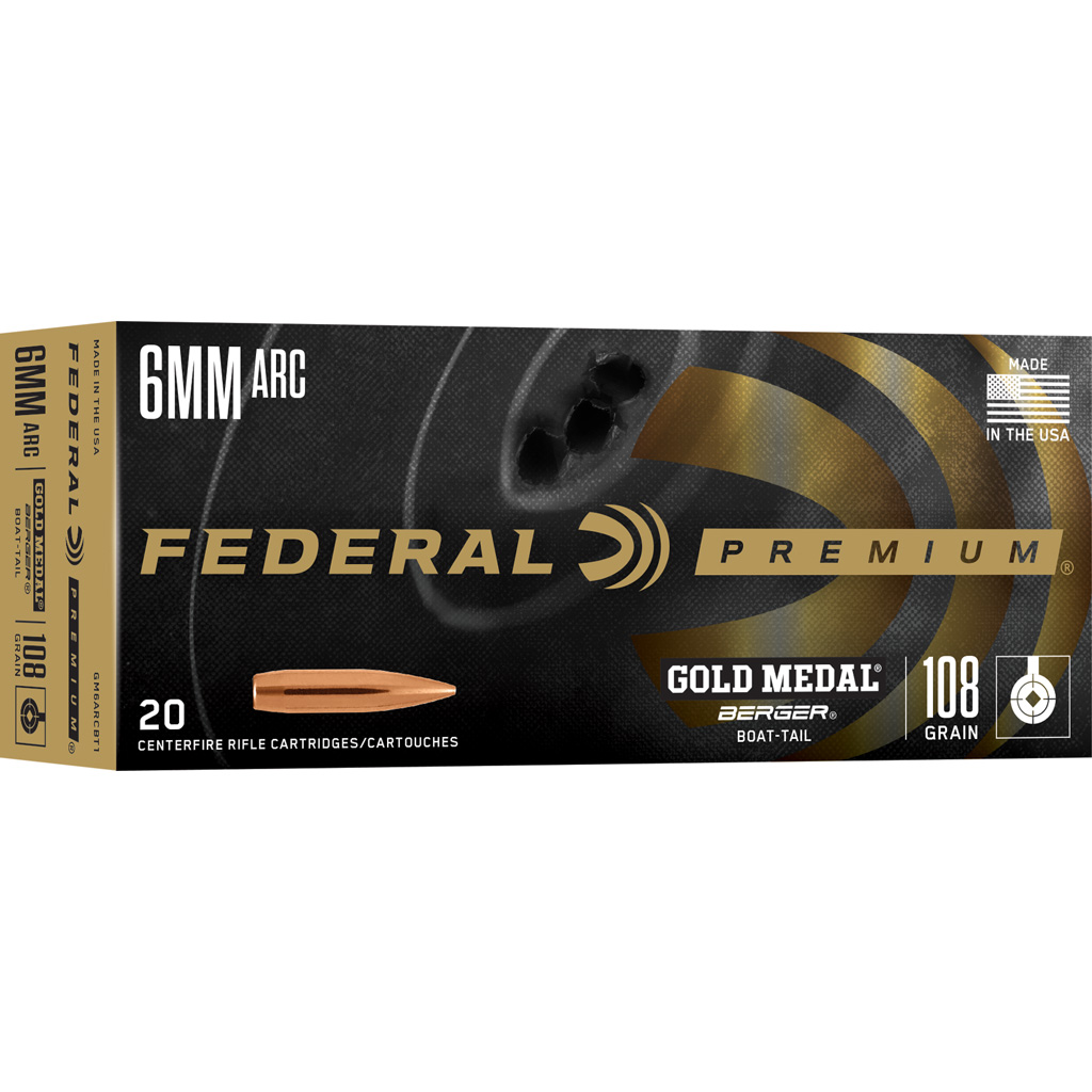 Federal GM6ARCBT1 Gold Medal 6mm ARC 108gr Berger Rifle Ammunition