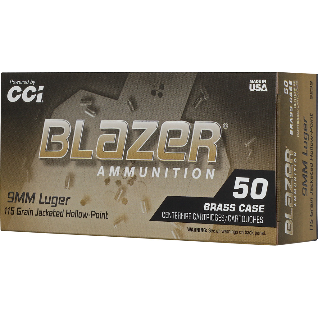 CCI Blazer Brass 9mm Luger 115gr JHP Handgun Ammunition (50 Rounds)