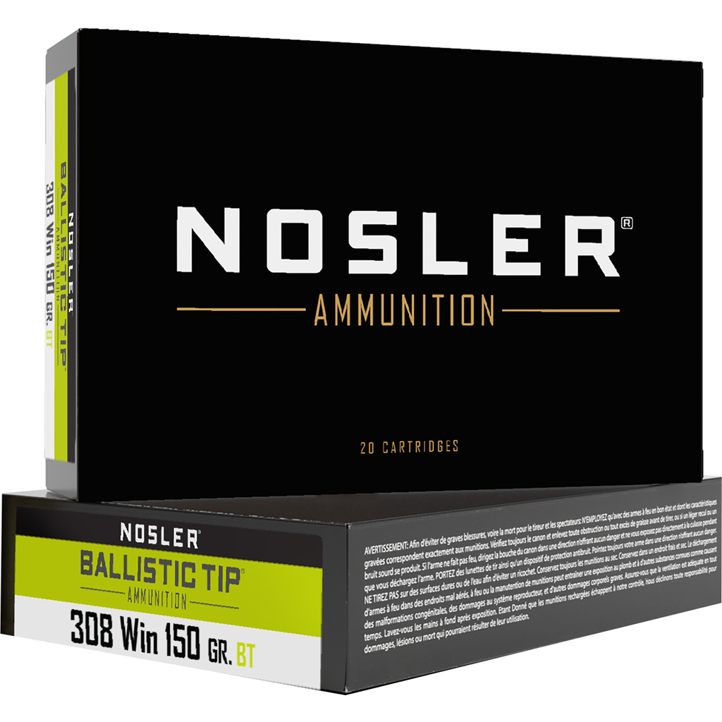 Nosler Ballistic Tip Hunting Rifle Ammunition .308 Winchester 150 Grain