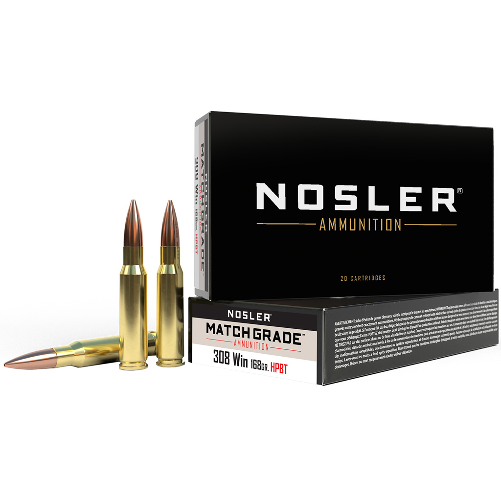 Nosler Match Grade Rifle Ammunition .308 Winchester 168 gr HPBT (20 rd.)