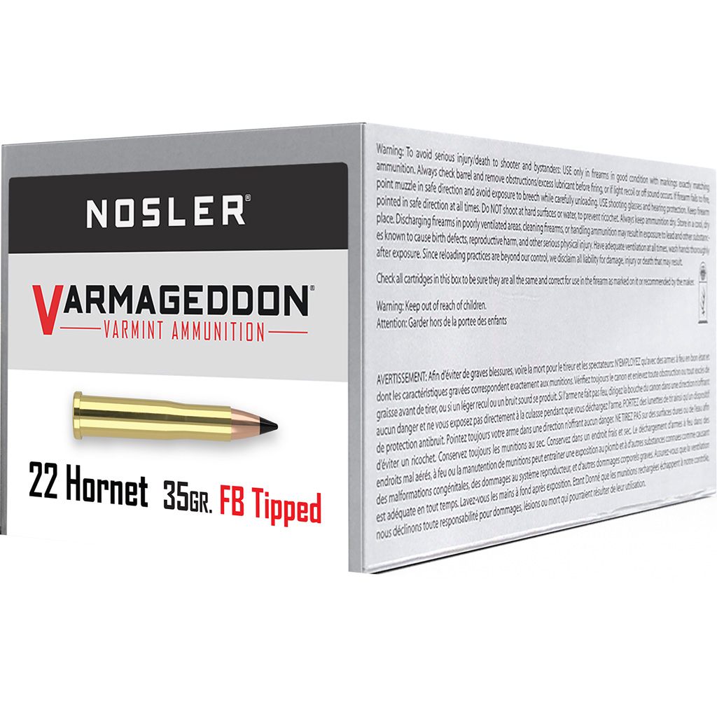 Nosler Varmageddon .22 Hornet 35 Grain FB Tipped Rifle Ammunition (50 Rounds)