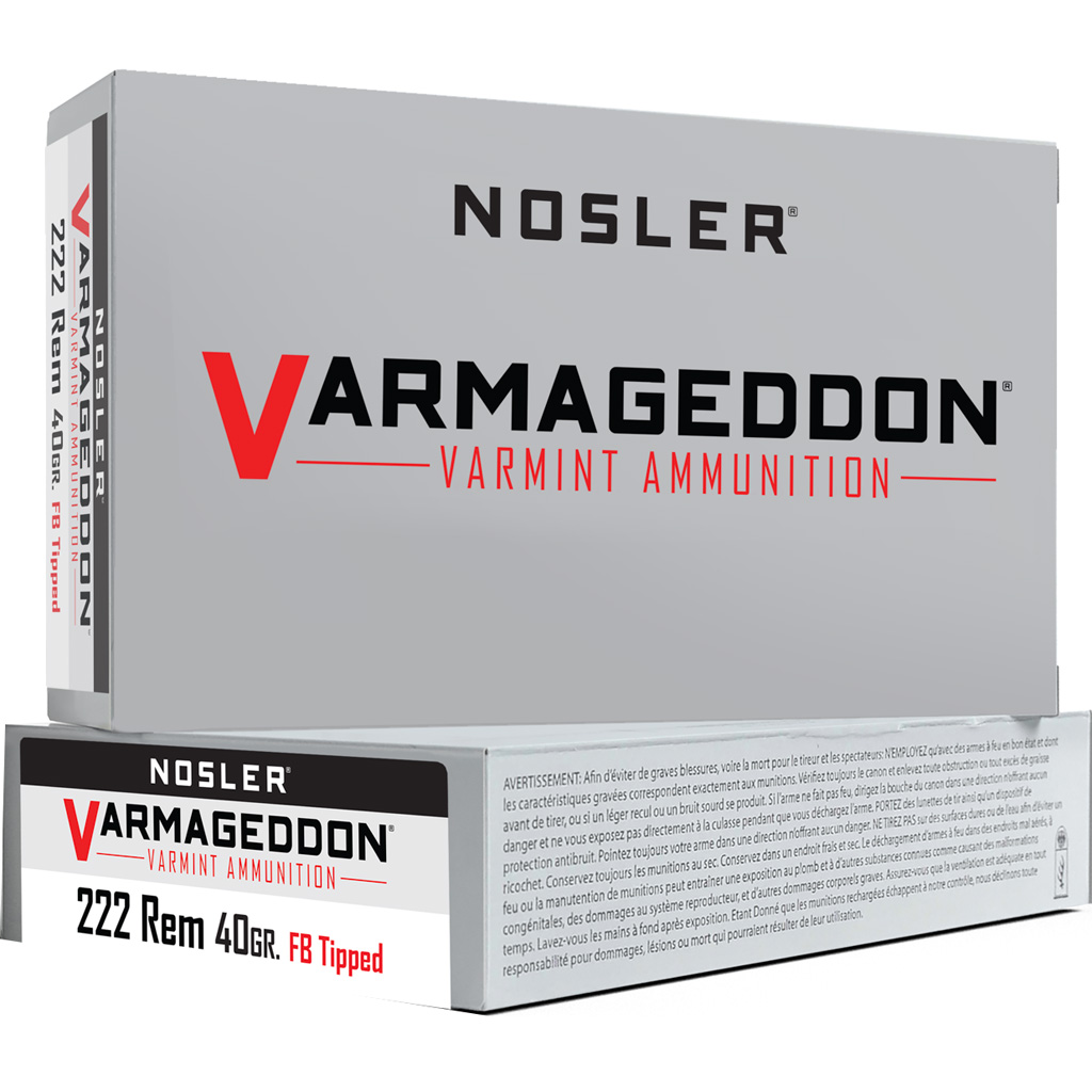 Nosler Varmageddon .222 Rem 40gr Flat Base Tipped Ammo