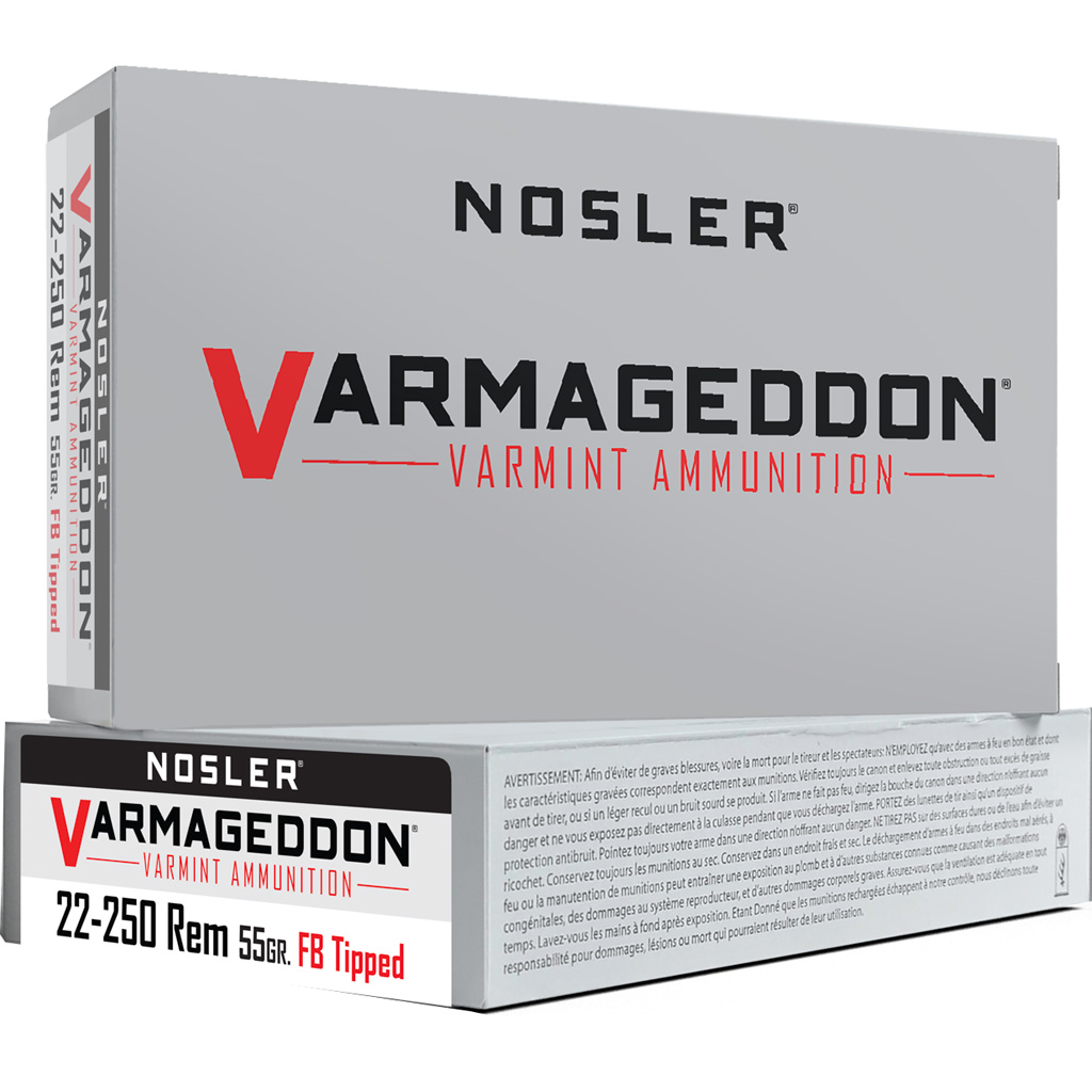 Nosler Varmageddon .22-250 Remington 55 Grain FB Tipped Rifle Ammunition (20 Rounds)