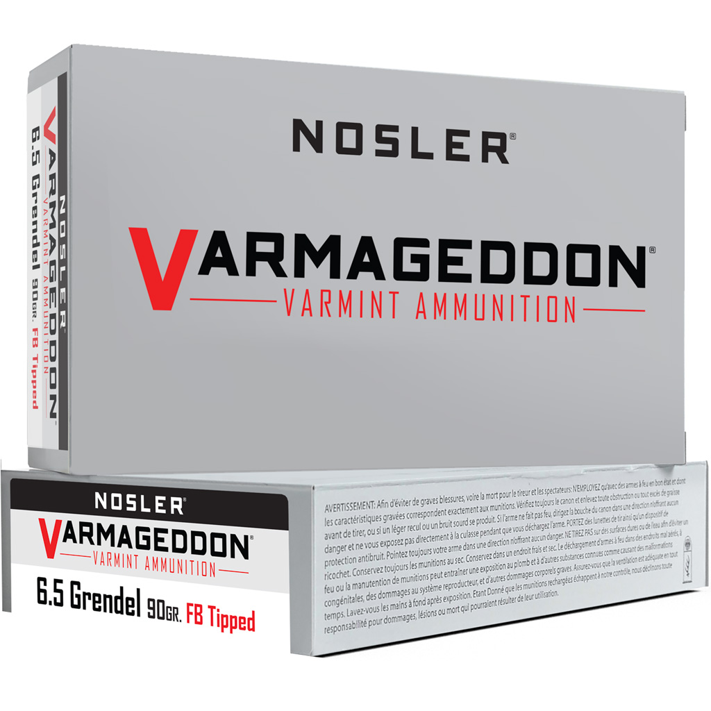 Nosler Varmageddon 6.5 Grendel 90gr Flat Base Tipped Rifle Ammunition (20 Rounds)