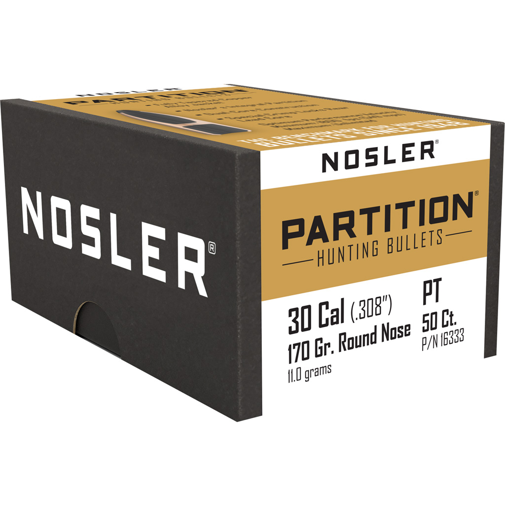 Nosler Partition 30 Cal 170gr Round Nose JSP Rifle Bullets (50 Count)