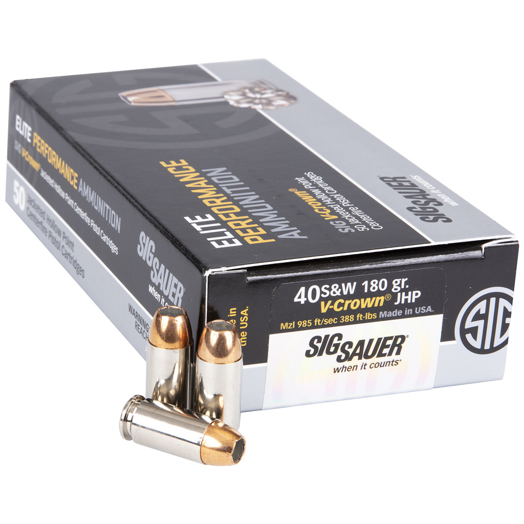 SIG Sauer Elite V-Crown .40 S&W 180gr JHP Handgun Ammunition (50 Rounds)