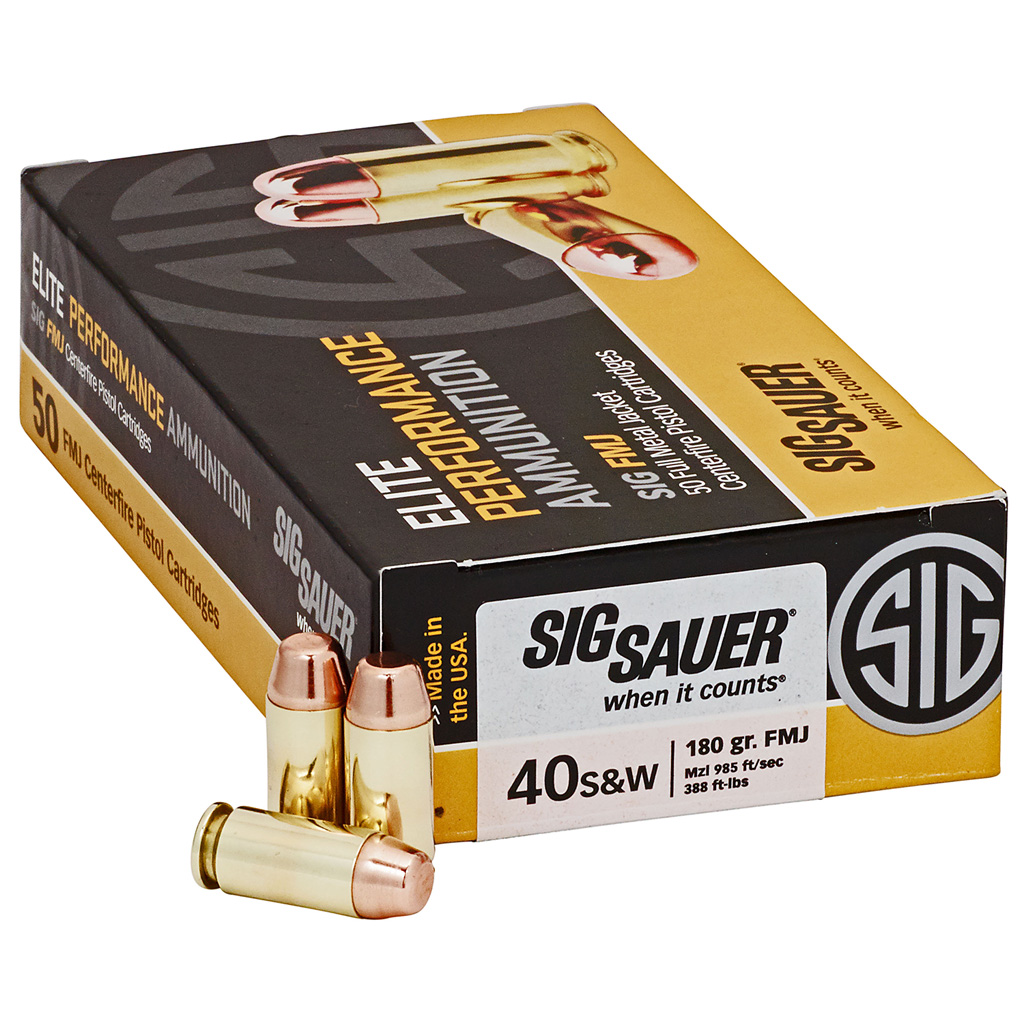 SIG Sauer E40SB250 Elite Ball 40 S&W 180gr Full Metal Jacket (FMJ) Ammunition