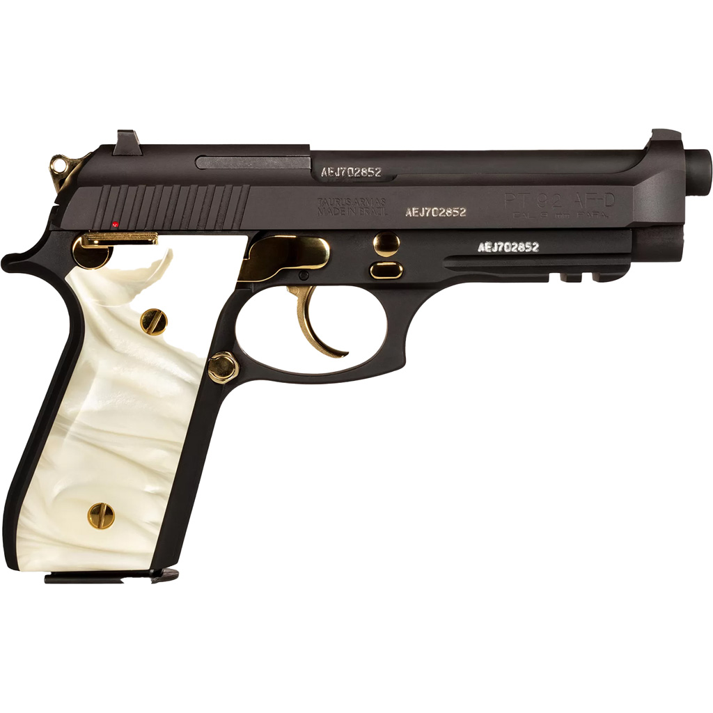 Taurus PT92 9mm 5in Black with Gold Accents w/ Pearl Grip