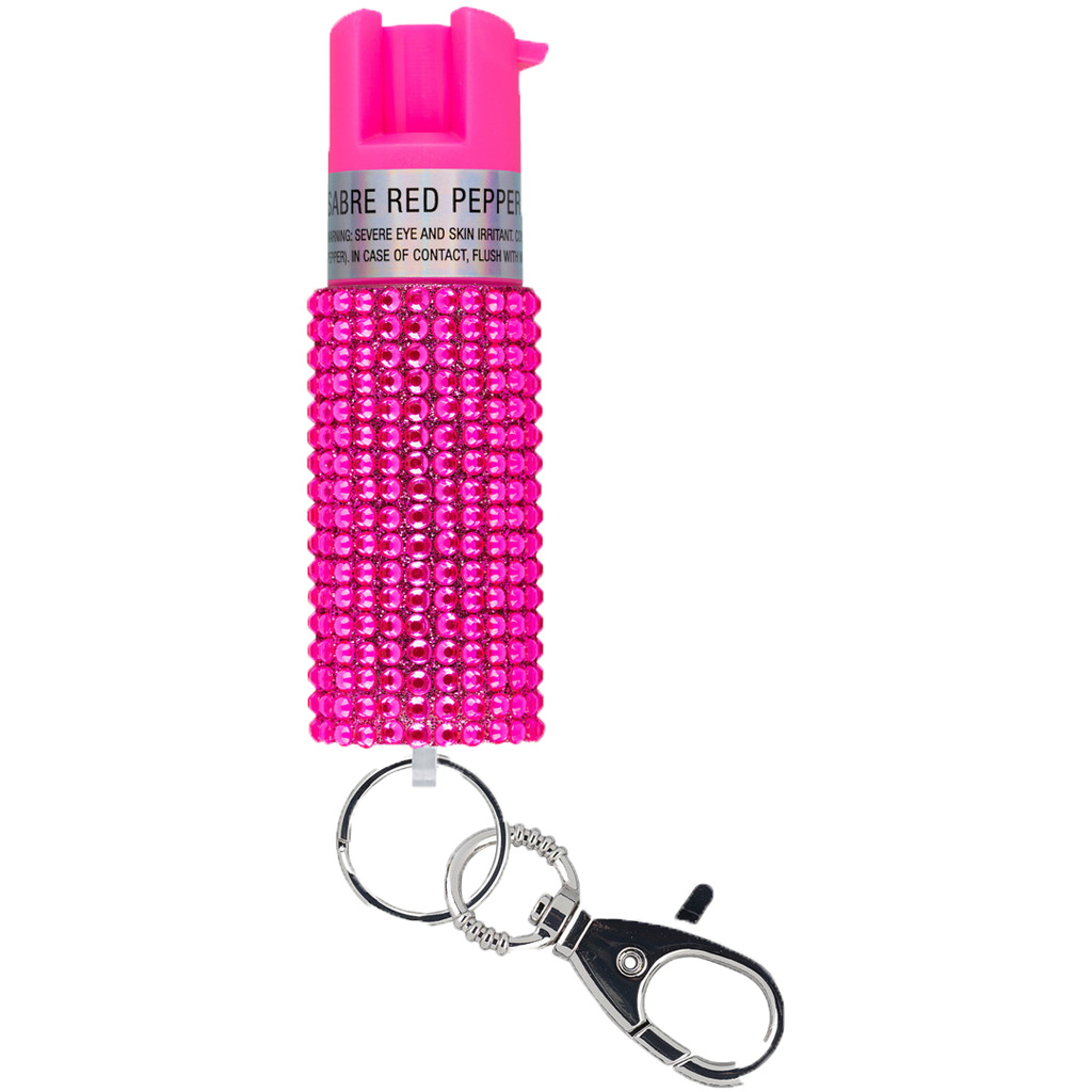 Sabre Jeweled Pepper Spray w/ Snap Clip (Pink)