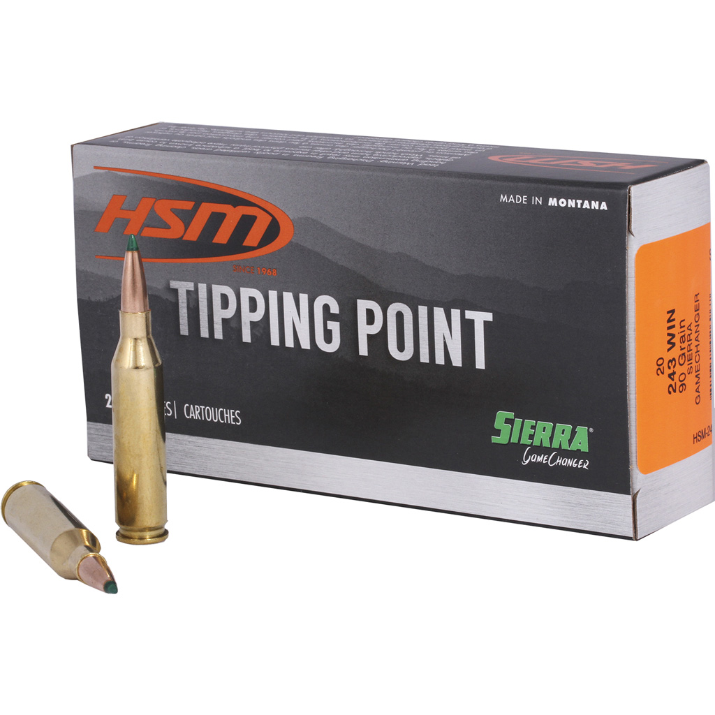 HSM Tipping Point .243 Winchester Rifle Ammunition (Sierra GameChanger) 90 gr 20 rd.