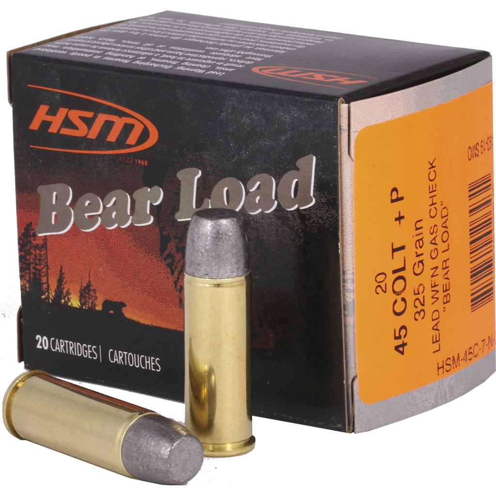 HSM Bear Load .45 Colt 325 gr Wide Flat Nose (WFN) Hard Cast, Gas-Checked Handgun Ammunition