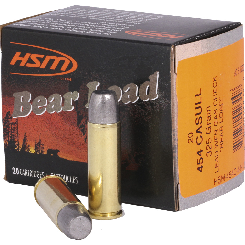 HSM Bear Load .454 Casull 325 Grain Wide Flat Nose (WFN) Hard Cast Gas-Checked Handgun Ammunition