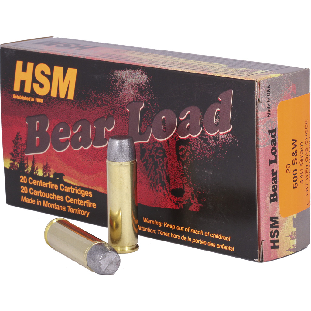 HSM Bear Load 500 S&W Magnum 440 Grain Wide Flat Nose (Gas-Checked) Handgun Ammunition