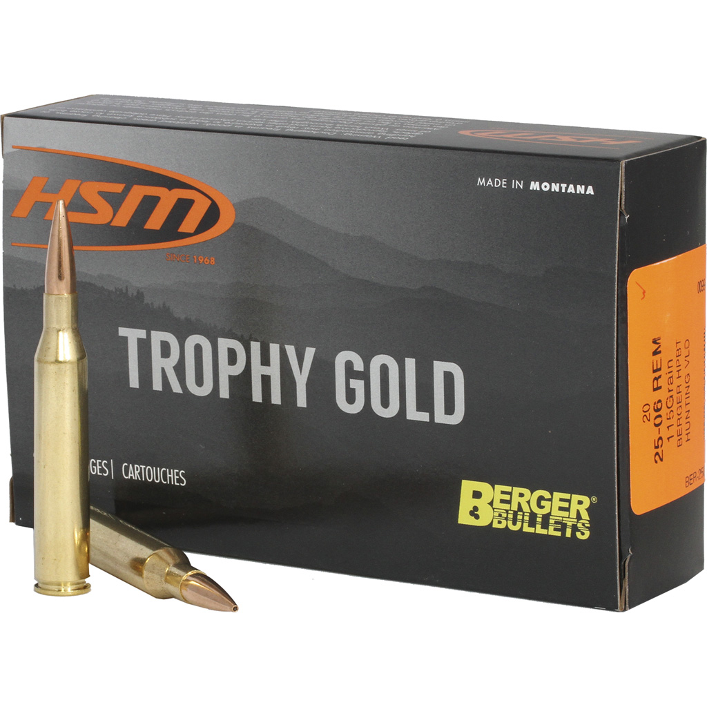 HSM Trophy Gold 25-06 Remington 115gr Berger VLD Match Rifle Ammunition