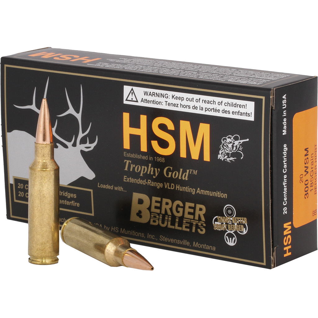 HSM Trophy Gold Extended Range 300 WSM 185 gr Berger Hunting VLD Match Rifle Ammunition