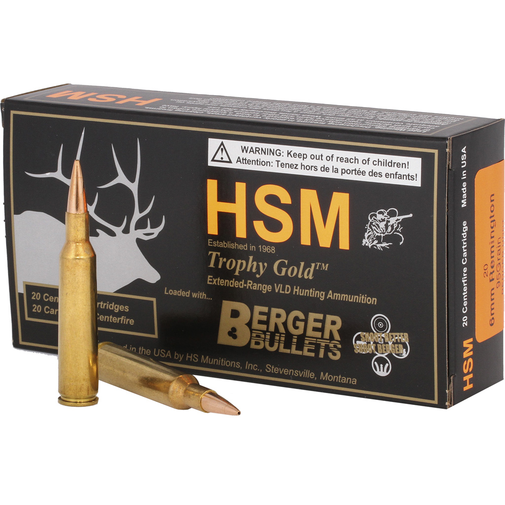 HSM Trophy Gold 6mm Remington 95 Grain VLD Rifle Ammunition