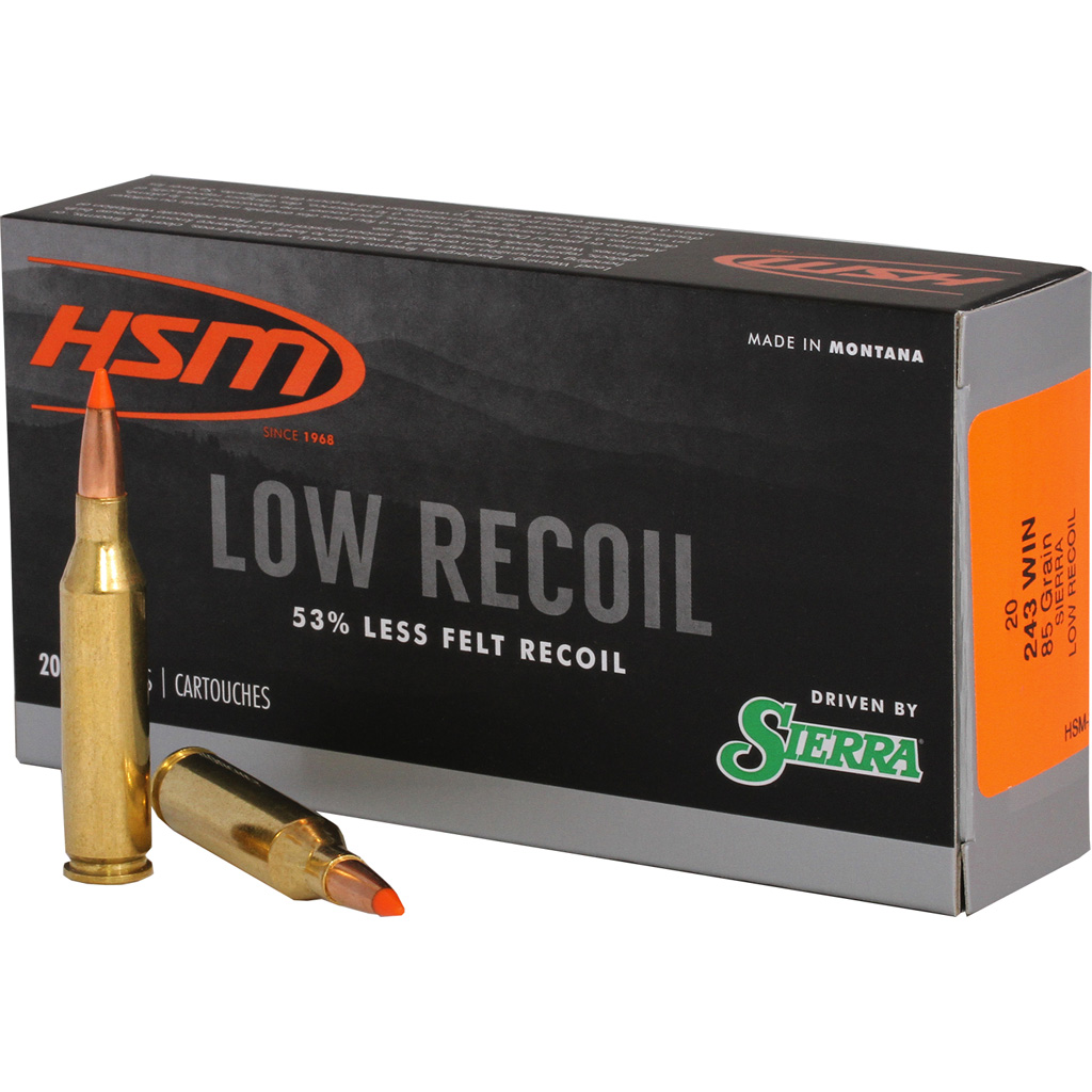 HSM Low Recoil .243 Winchester 85 gr Orange Polymer Tip Rifle Ammunition