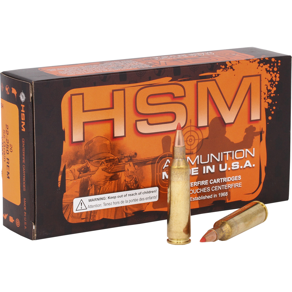 HSM 22-250 Remington V-Max 55gr Varmint Rifle Ammunition (20 rounds)