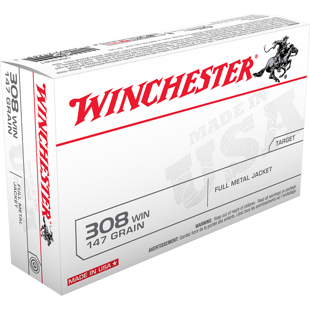 Winchester USA .308 Winchester 147 Grain FMJBT Rifle Ammunition (20 Rounds)