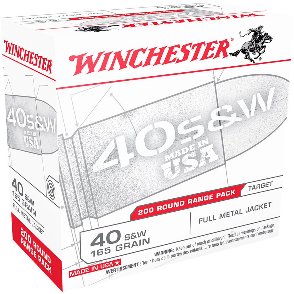 Winchester USA White Box .40 S&W 165 Grain FMJ Handgun Ammunition (200 Rounds)