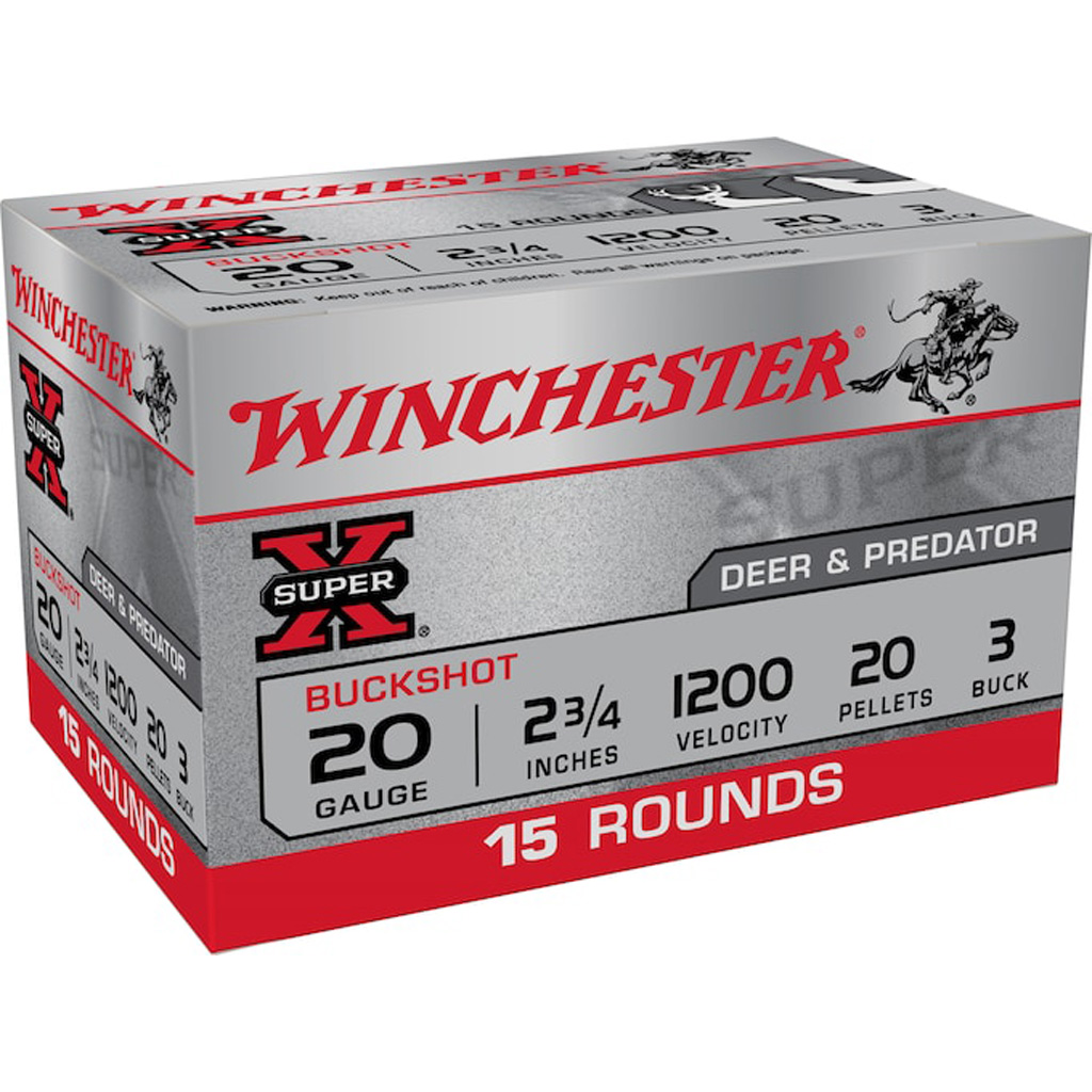 Winchester Super-X 20 Gauge 2.75" Buckshot #3 (3 Buck) 15-Round Box