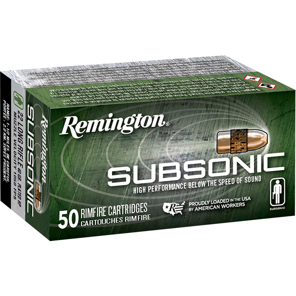 Remington Subsonic 22 LR 40 Grain Copper-Plated Hollow Point Rimfire Ammunition (50 Rounds)