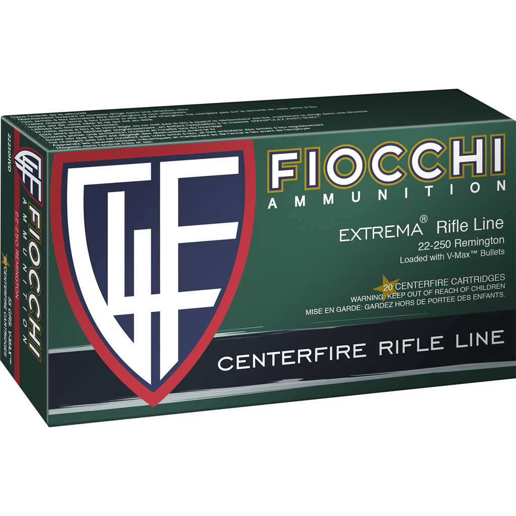 Fiocchi 22250HVD .22-250 Remington 55gr V-Max Centerfire Rifle Ammo (20 rd)