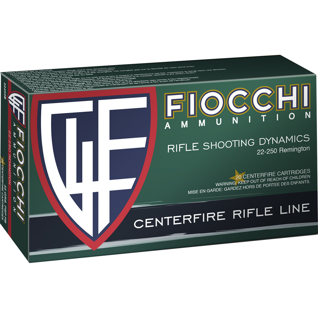 Fiocchi 22250B Field Dynamics .22-250 Remington 55 Grain PSP Pointed Soft Point Centerfire Rifle Ammunition (20 Rounds)