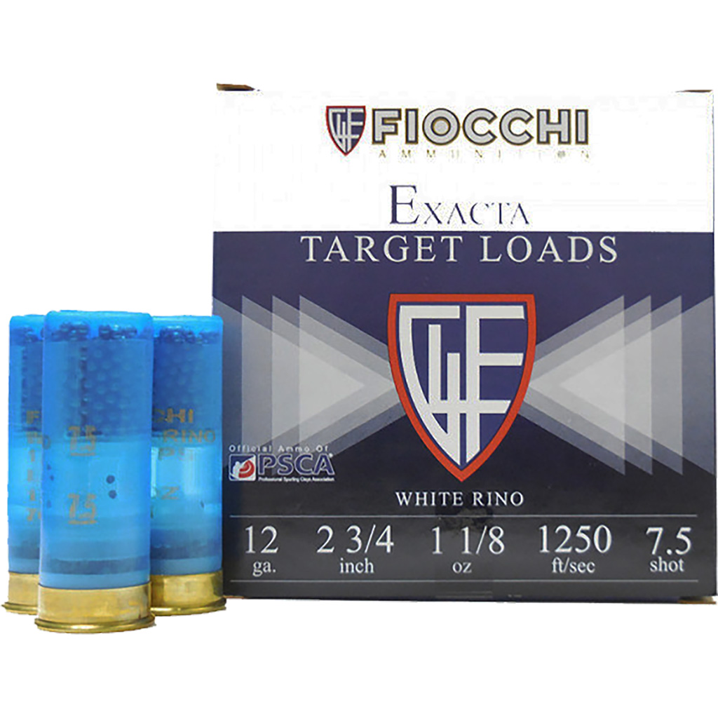 Fiocchi White Rino Exacta Target 12 Gauge 2-3/4" 1-1/8oz #7.5 1250 fps Shotshell