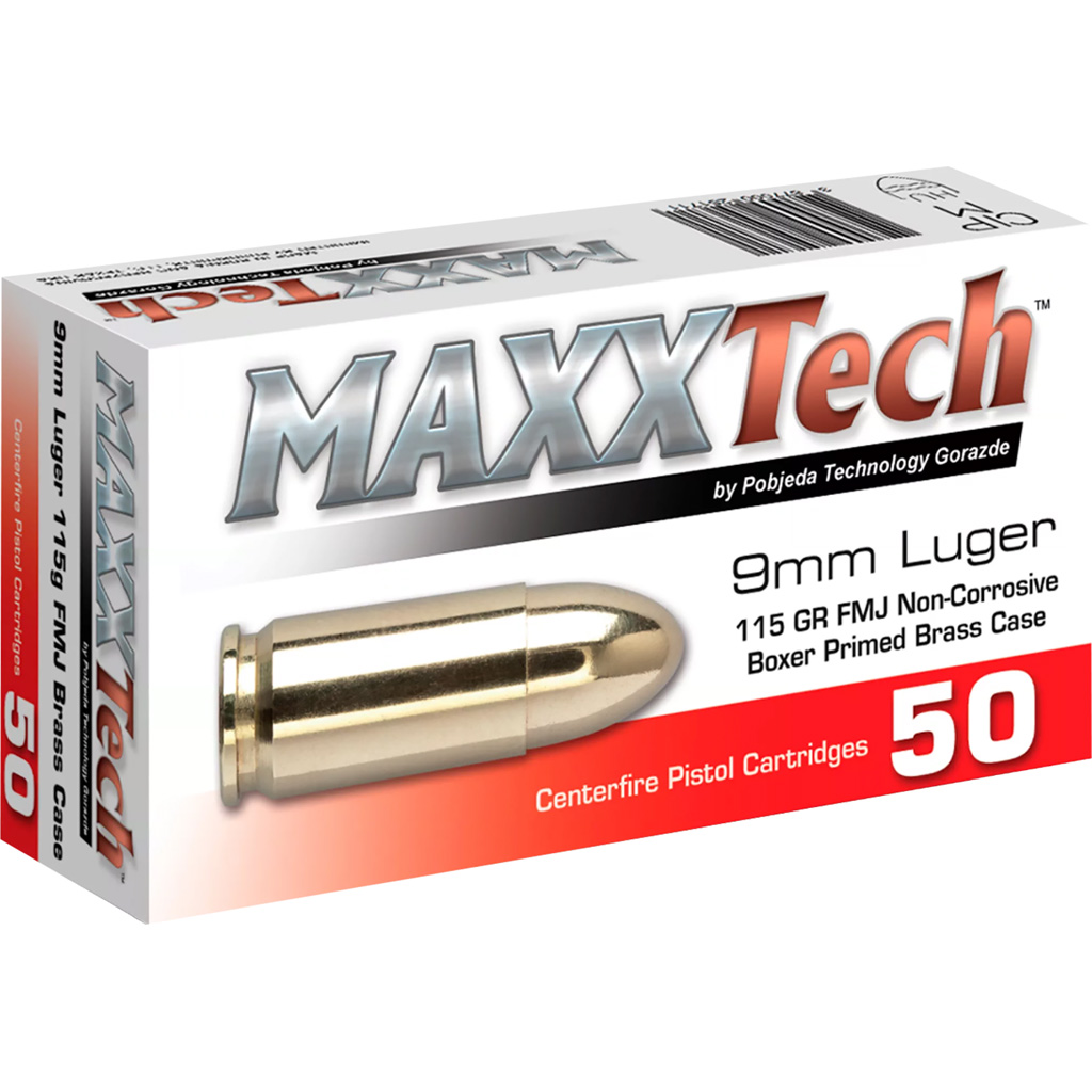 MAXXTech 9mm Luger 115 Grain FMJ Pistol Ammunition
