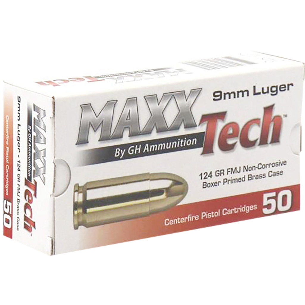 MAXXTECH 9mm 124 Grain FMJ Handgun Ammunition (50 Rounds)