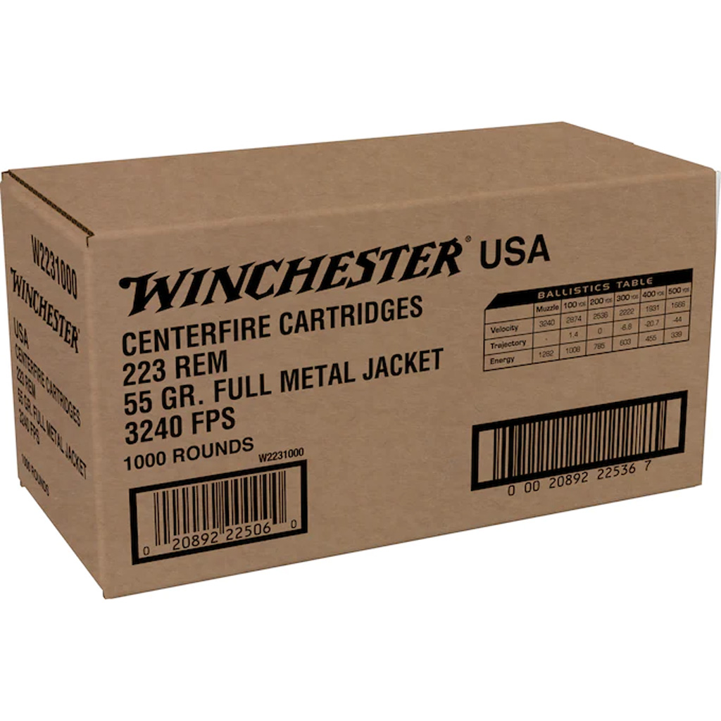 Winchester USA Lake City .223 Rem 55gr Full Metal Jacket (FMJ) 1000rd Case Lot