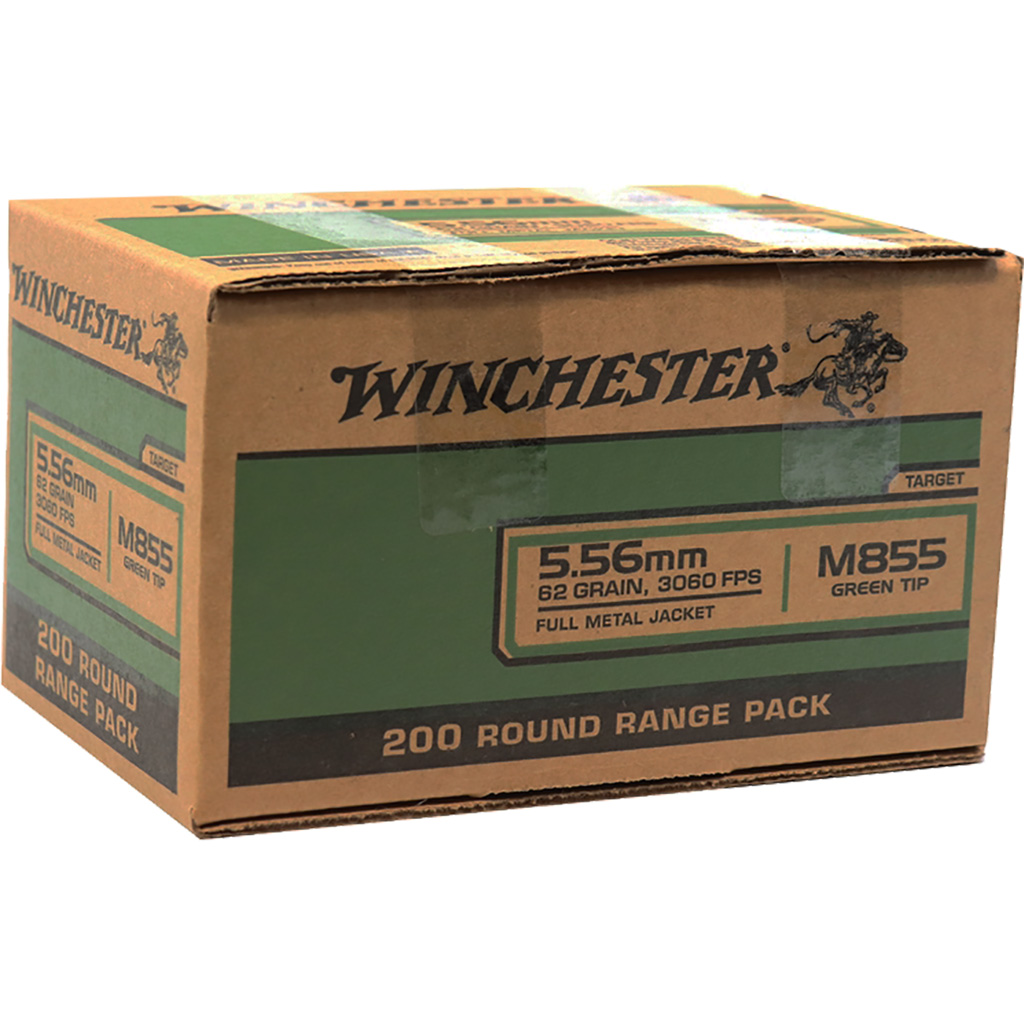 Winchester USA M855 Green Tip 5.56x45mm NATO 62gr FMJ Ammo (200rd)
