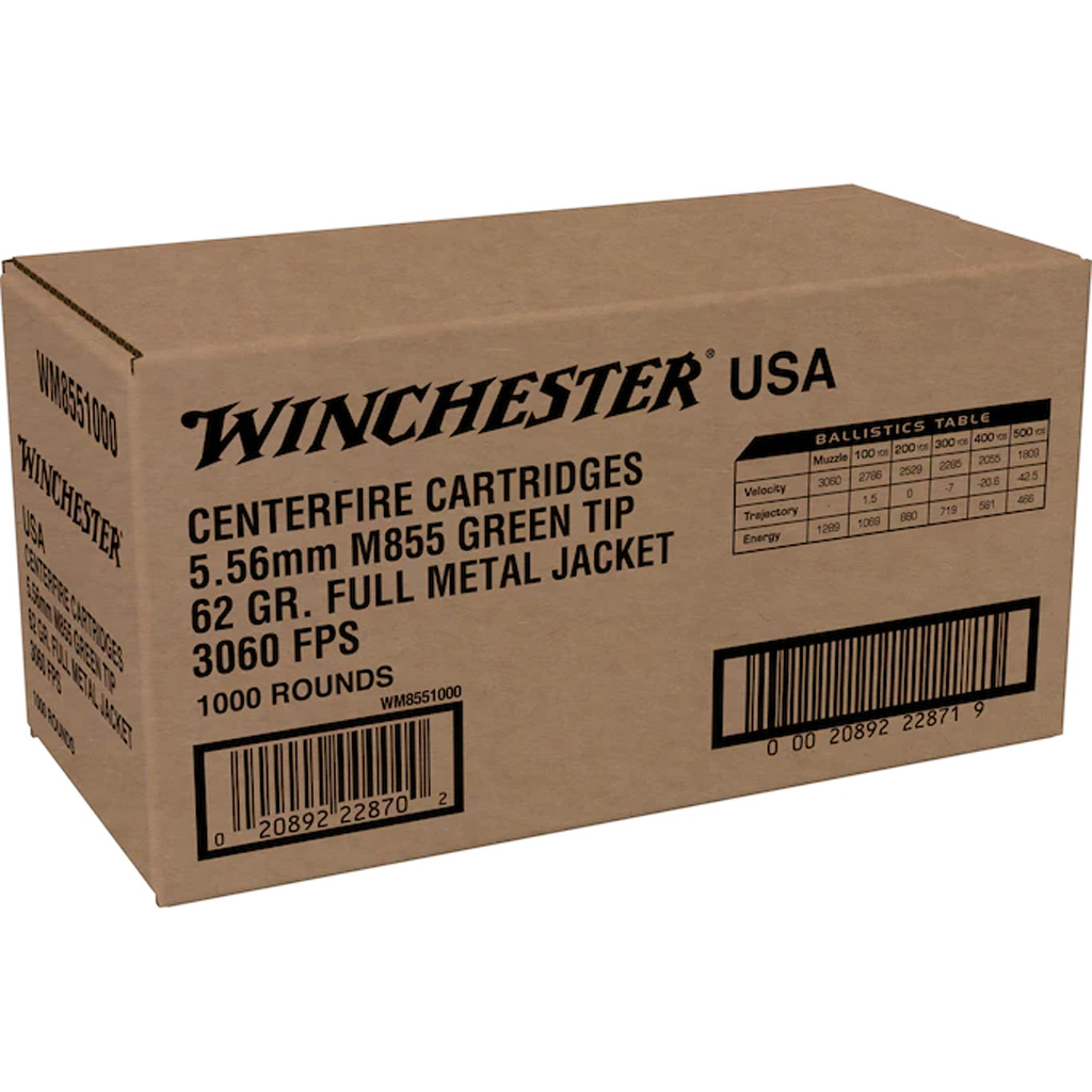 Winchester USA White Box M855 Green Tip 5.56x45mm NATO 62gr FMJ (1000 Rounds)