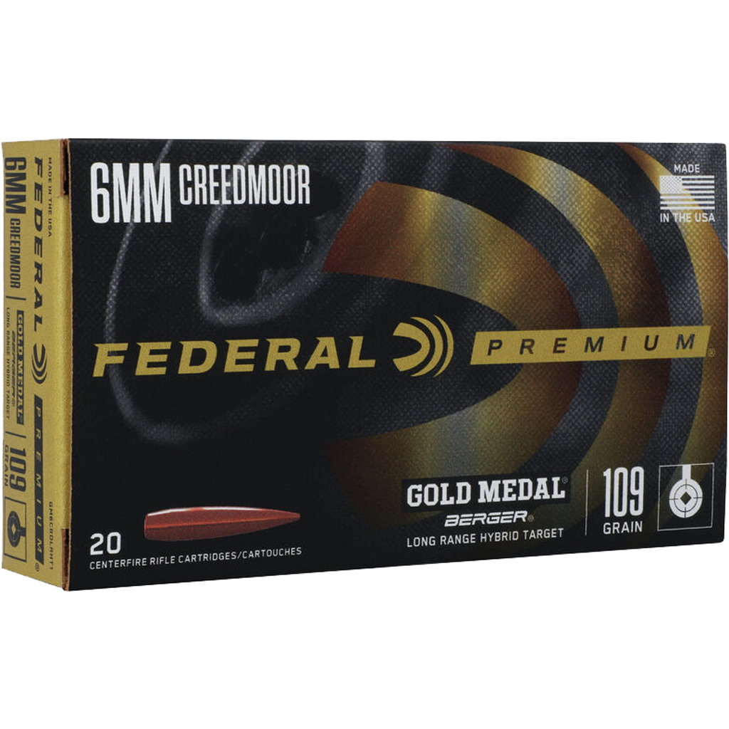 Federal Premium Gold Medal GM6CRDLRHT1 6mm Creedmoor 109gr Berger Hybrid Long Range Target (20 Rounds)