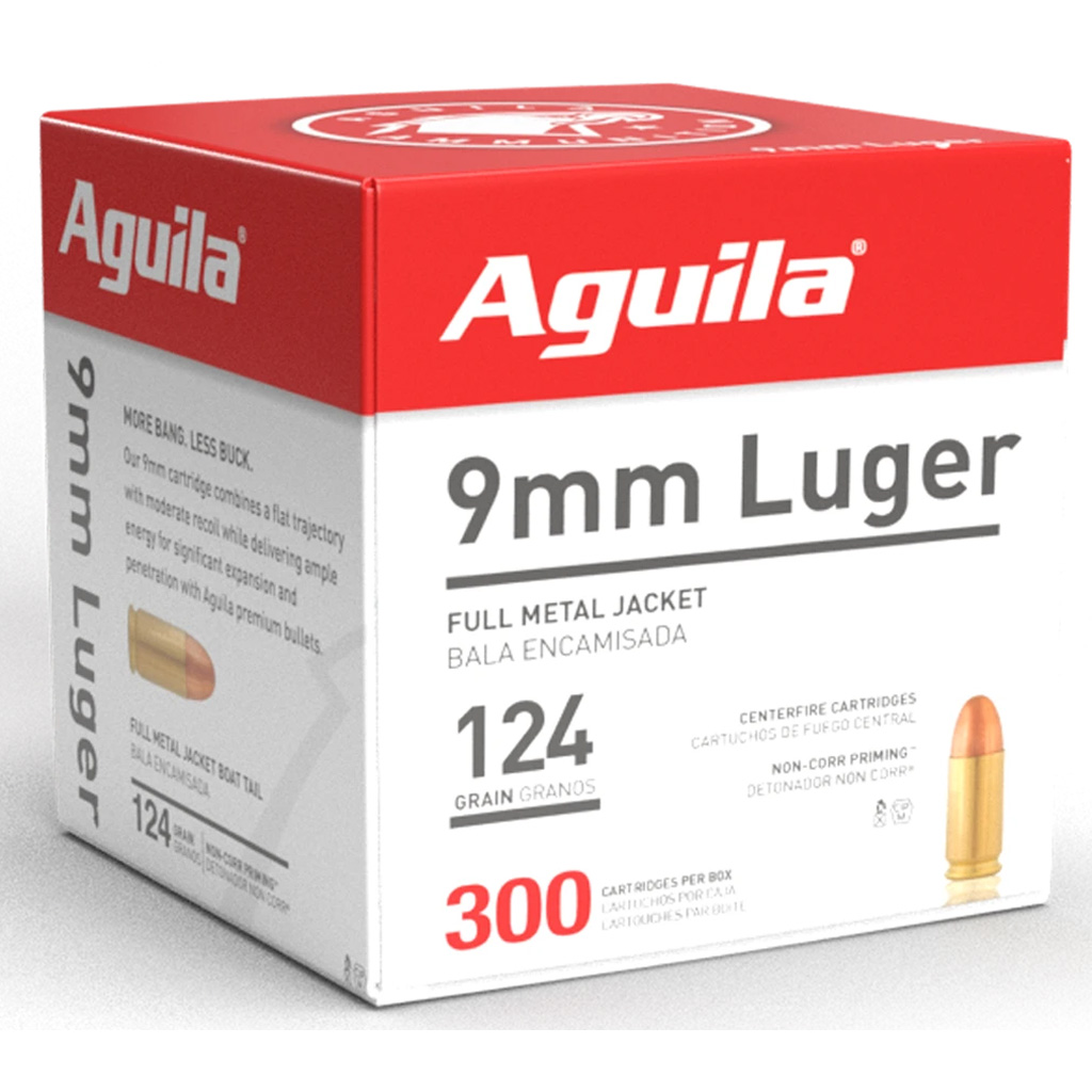 Aguila 9mm Luger 124gr FMJ-RN Bulk Pack (300 Rounds)