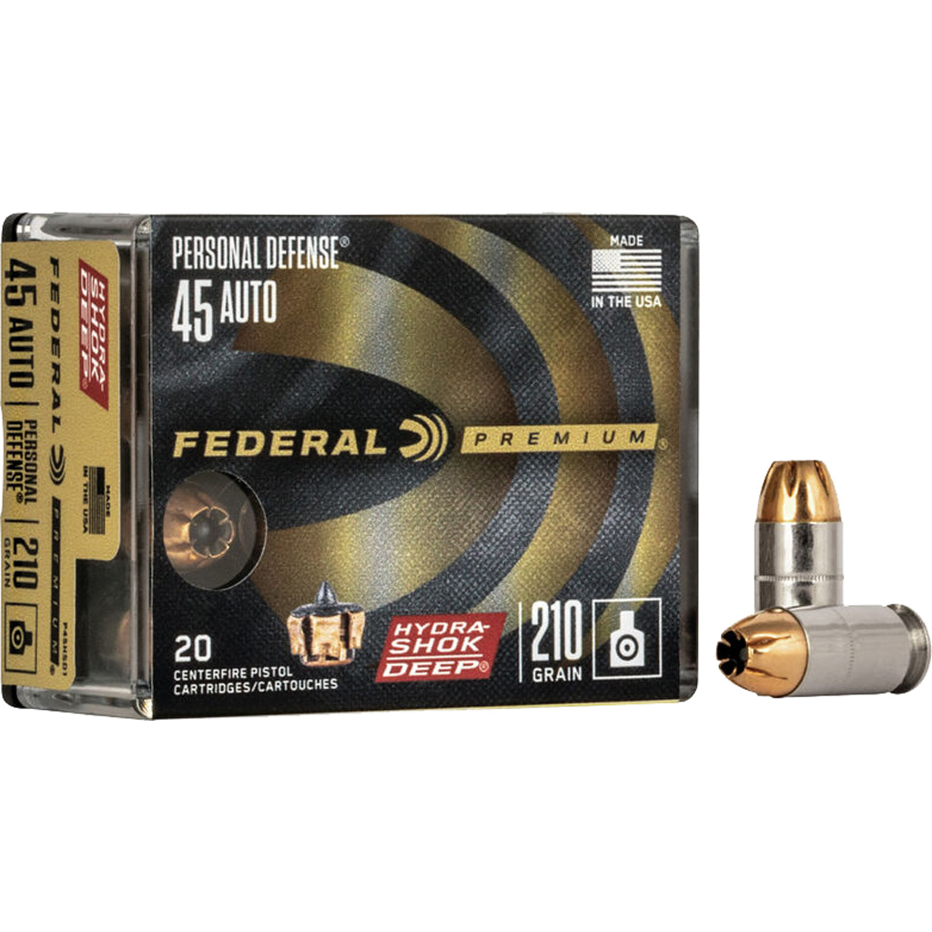 Federal Premium Hydra-Shok Deep P45HSD1 .45 ACP 210gr JHP Ammunition (20 Rounds)