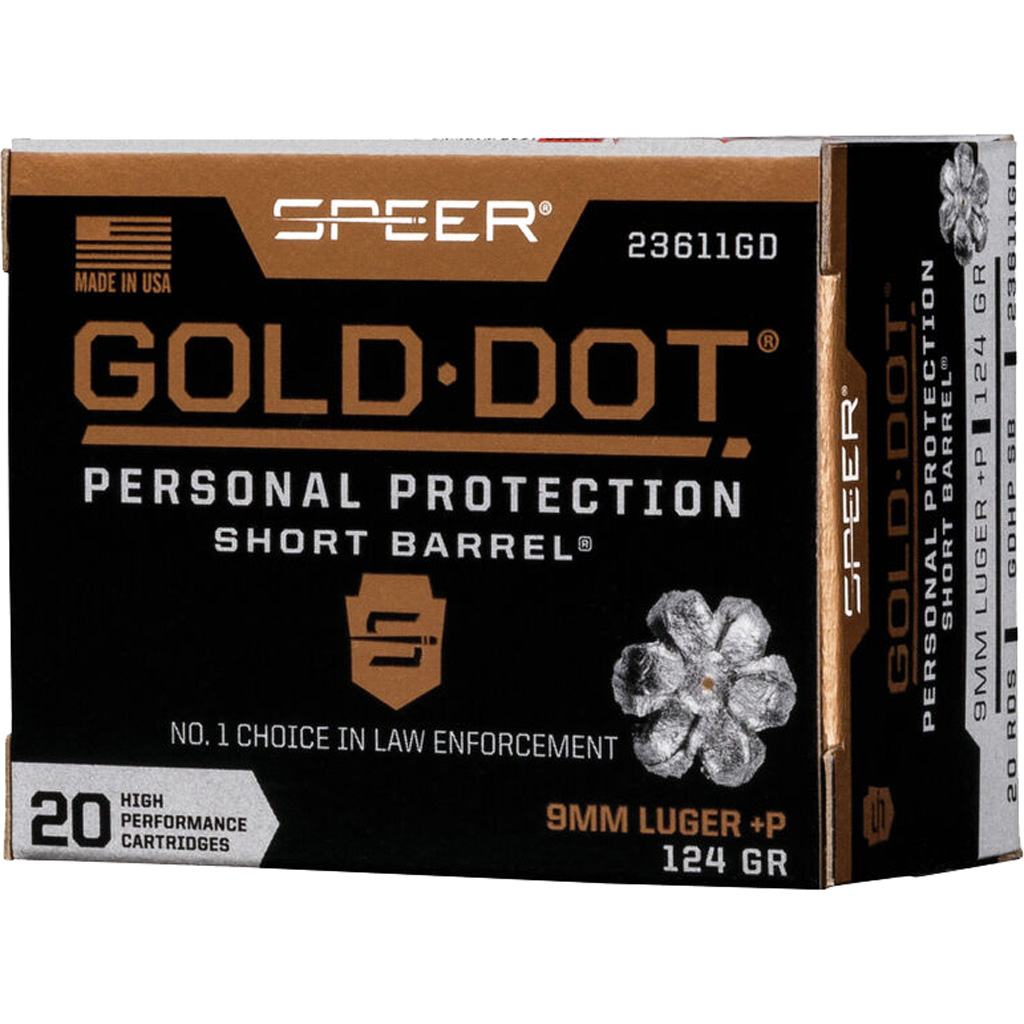 Speer Gold Dot 23611GD 9mm Luger 124gr Hollow Point (Short Barrel) Personal Protection