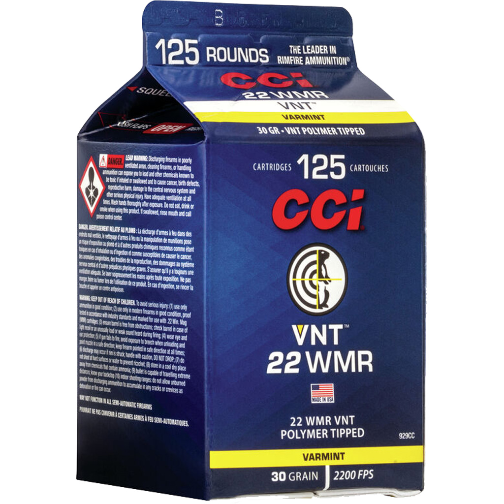 CCI Varmint VNT .22 WMR 30 Grain Rimfire Ammo (125 Rounds)