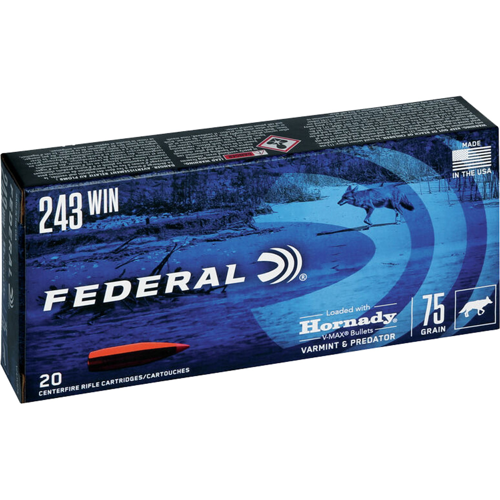 Federal Varmint & Predator .243 Winchester 75 Grain V-MAX (Hornady) Rifle Ammunition - 20 Rounds