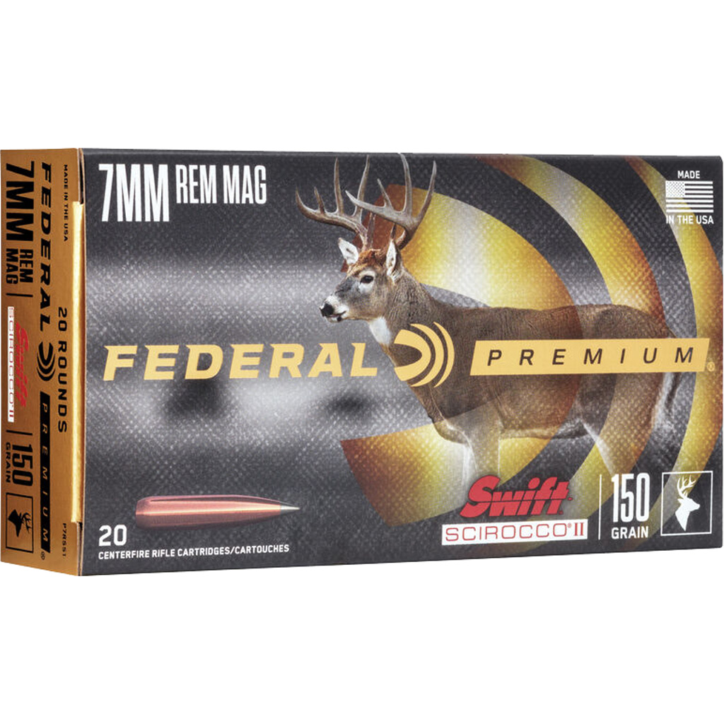 Federal Premium Swift Scirocco II 7mm Remington Magnum 150 Grain Polymer-Tip Rifle Ammunition (20 Rounds)
