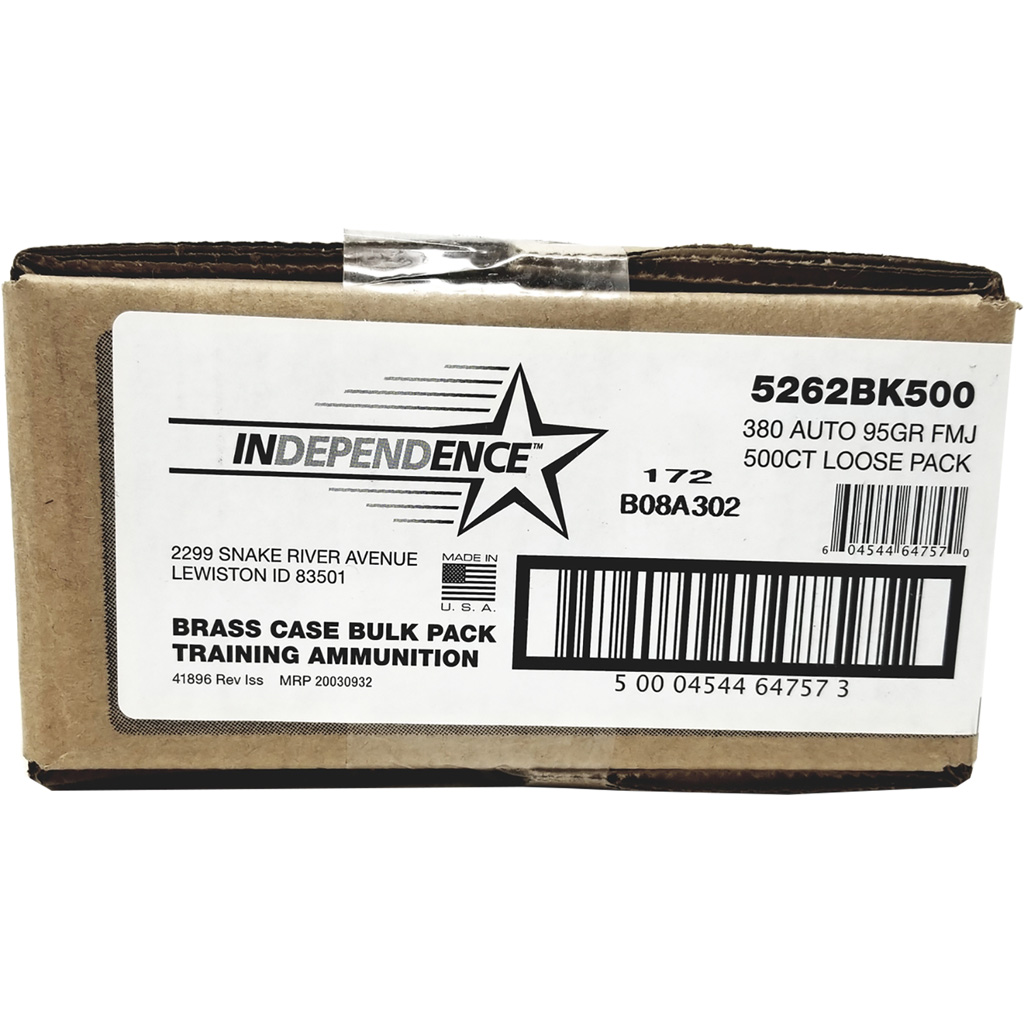 CCI Independence Bulk Pistol Ammunition .380 ACP 95 Grain FMJ (500-Round Loose Pack)