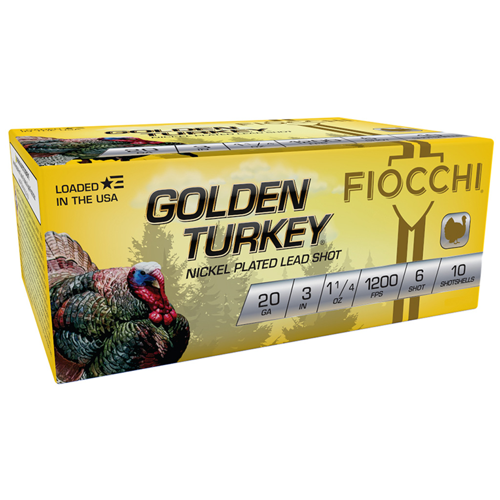 Fiocchi Golden Turkey 20 Gauge 3 in 1-1/4 oz #6 Shot 1200 fps 10-Round Shotshell (Nickel Plated Lead)