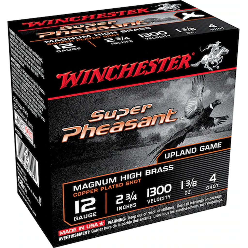 Winchester Super Pheasant 12 Gauge 2-3/4" #4 Shot 1-3/8 oz Magnum High Brass Shotshell (25 Rounds)
