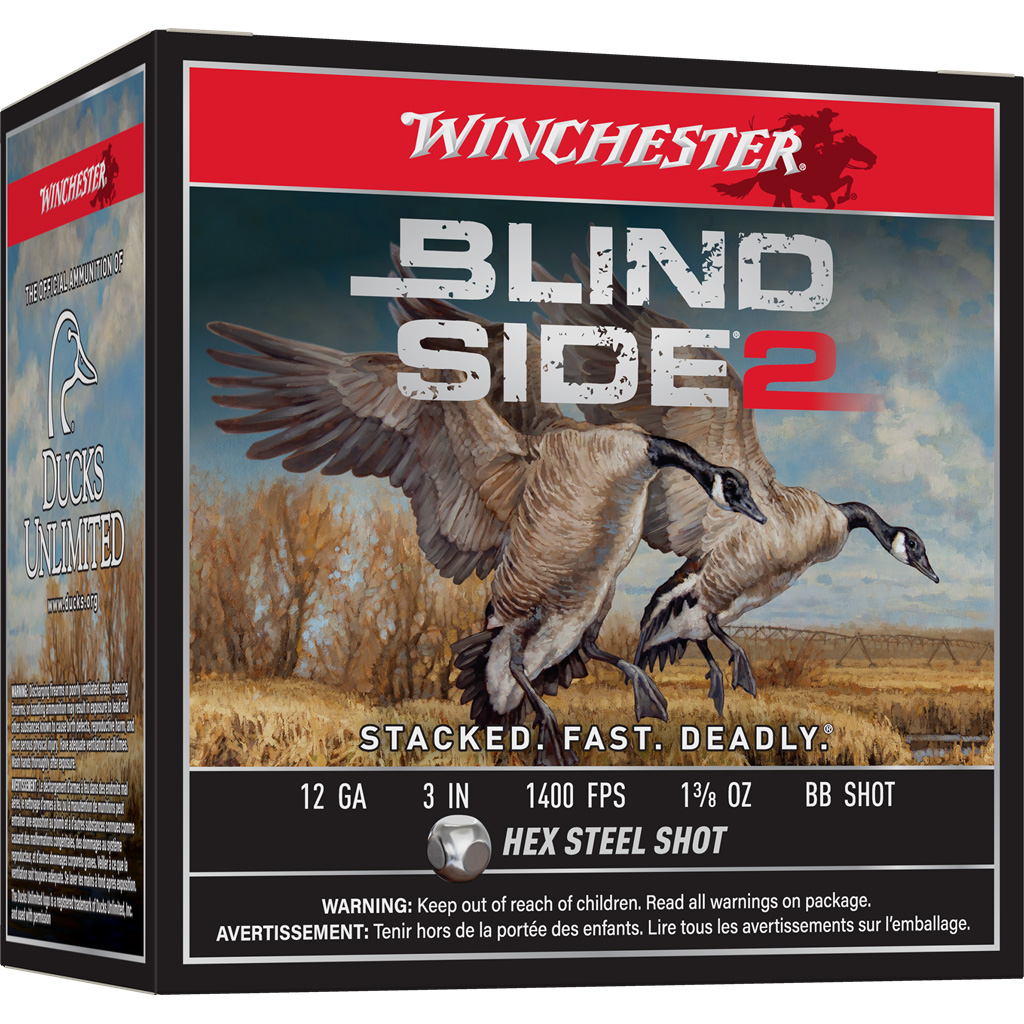 Winchester Blind Side 2 12 Gauge 3" BB Hex Steel Shot 1-3/8 oz 25rd Box