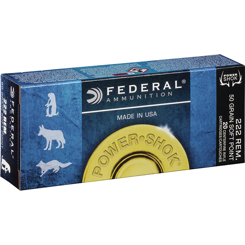 Federal Power-Shok 222A .222 Remington 50 Grain Jacketed Soft Point (20 Rounds)