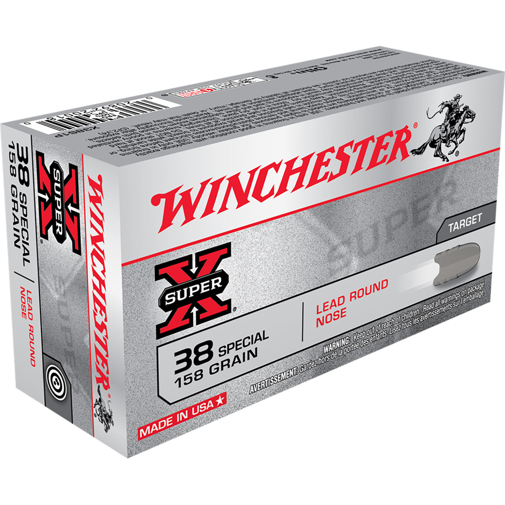 Winchester Super-X .38 Special 158 Grain Lead RN Pistol Ammunition (50 Rounds)