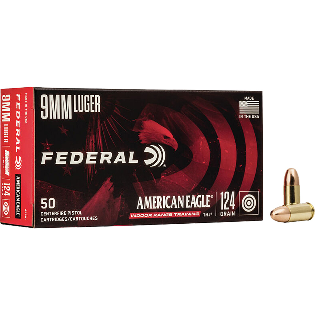 Federal American Eagle 9mm Luger 124 gr TMJ IRT Indoor Range Training 50 rd